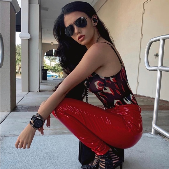 Red Latex High Shine Pants - Picture 4 of 6